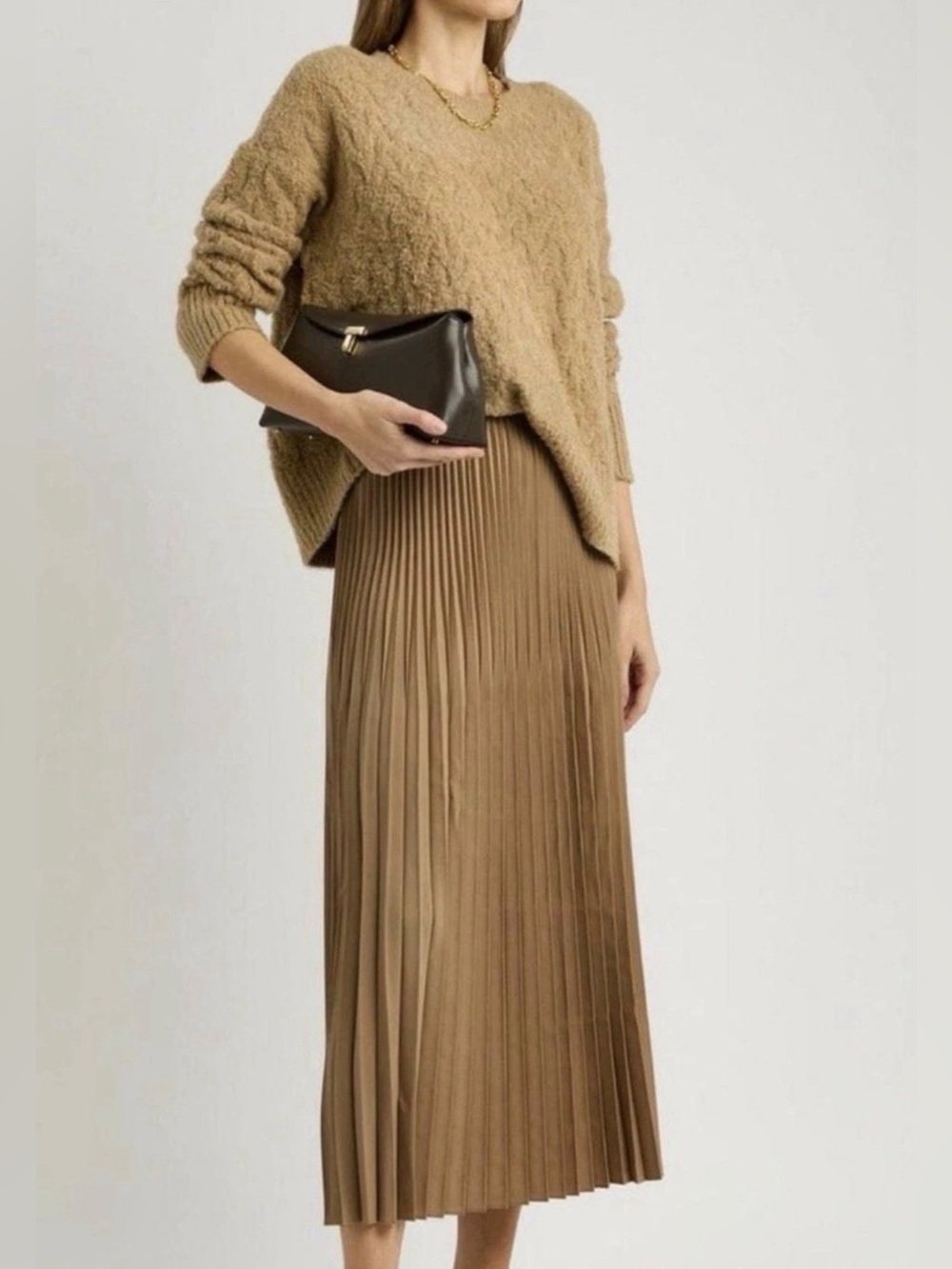 NEW Eileen Fisher Pleated wool and silk tan skirt size Small